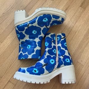 Free People Blue Floral Platform Heeled Boots Size 39 (US 8.5)